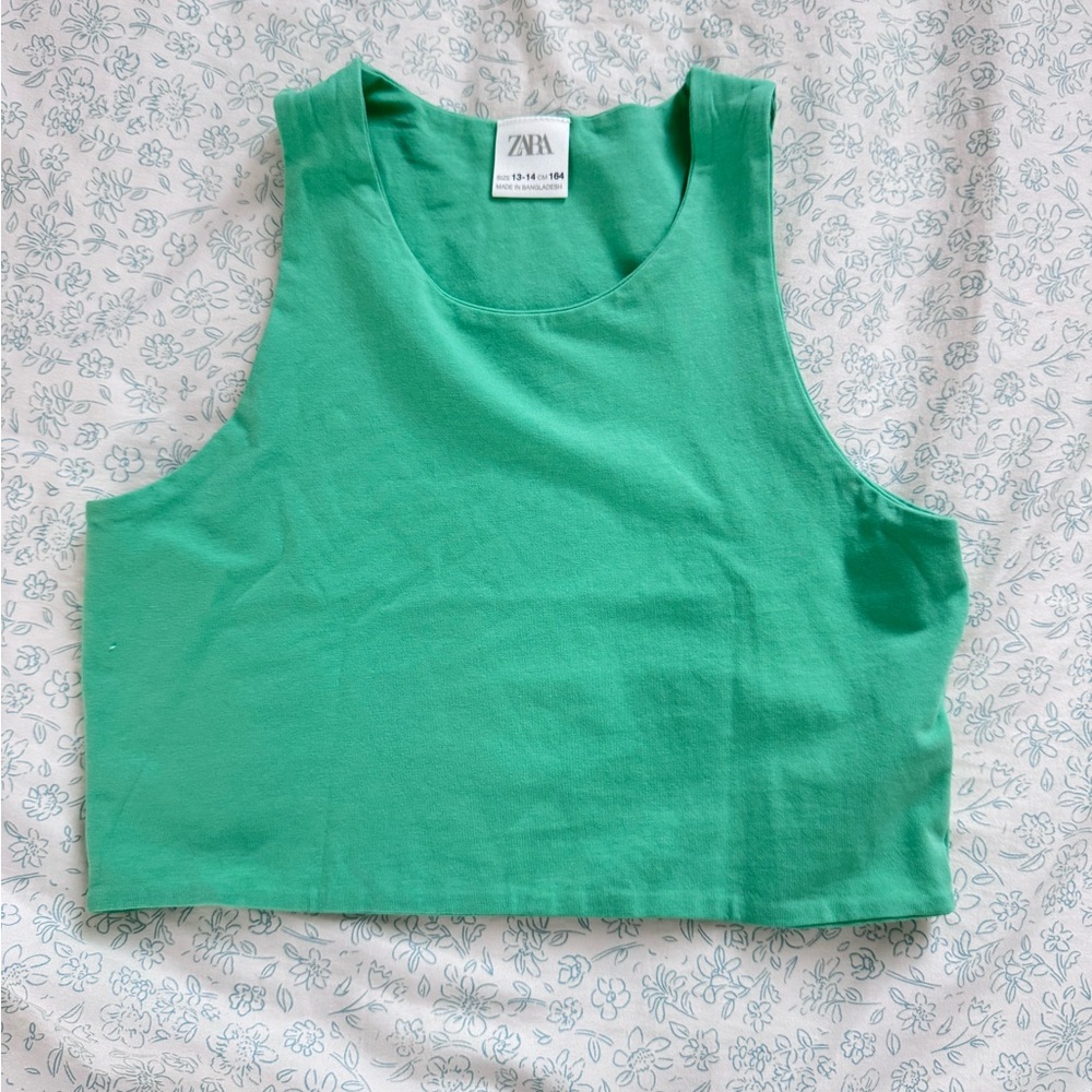 Zara Green Sleeveless Crop Tank Top